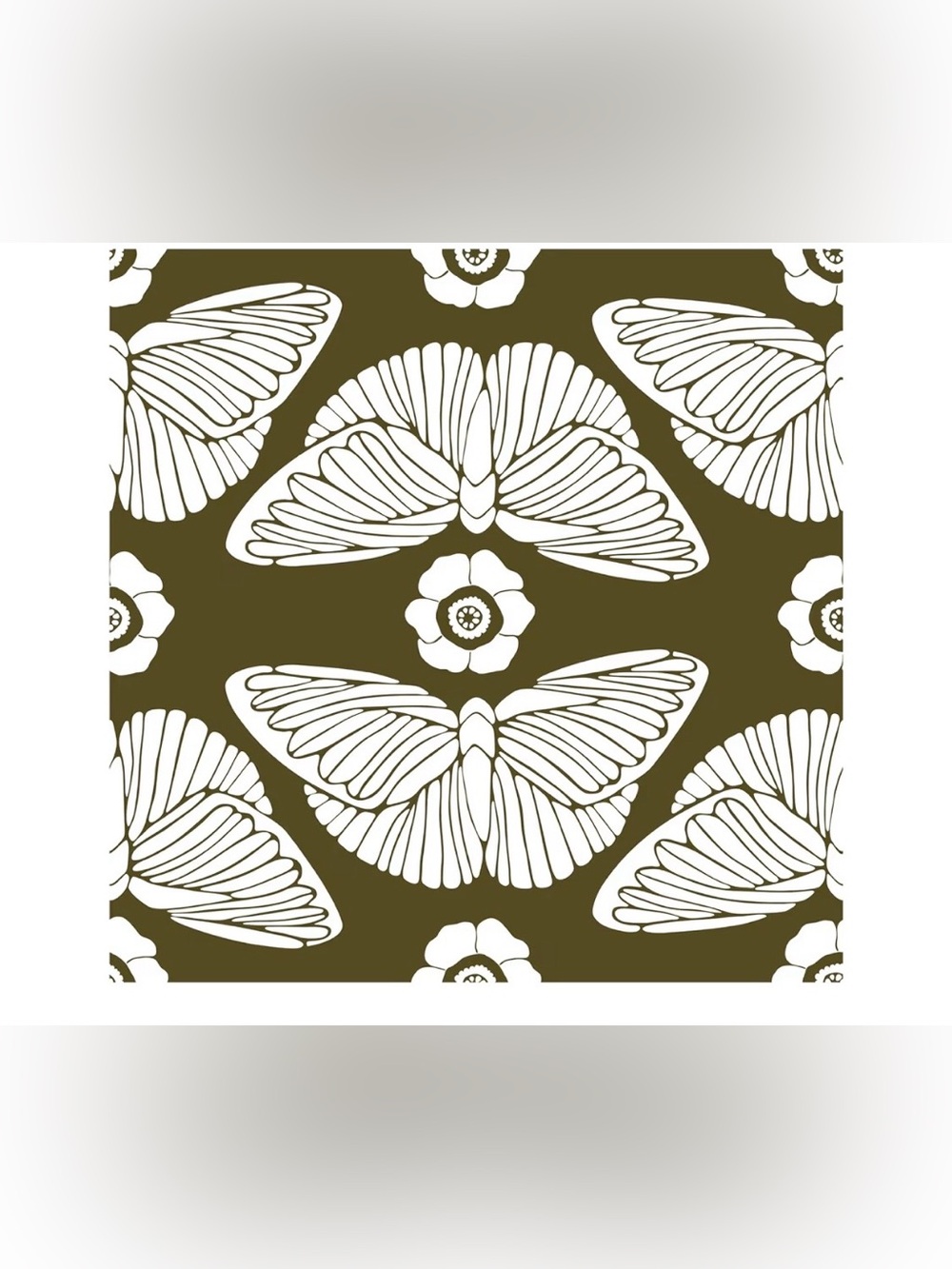 Olive Green and White Butterfly Peel and Stick Wallpaper 17.3 IN x 9.8FT